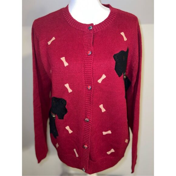 Vintage Red Cardigan Scotties Dogs Button Down M - Picture 4 of 8